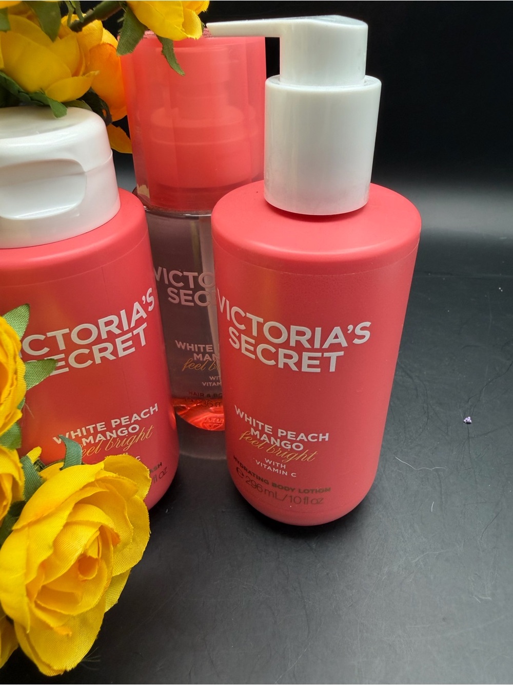 Victoria's Secret White Peach & Mango Hydrating Body Lotion Set - Coral Pink